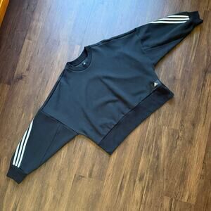 Adidas Future Icons 3-Stripes Sweatshirt Black Oversized Ribbed Crewneck